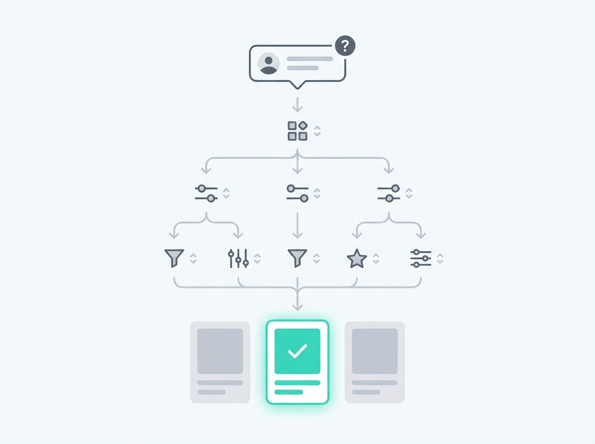 AI decision tree showing how shopping assistants evaluate and recommend products